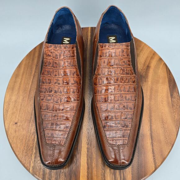 Marco Vicci Shoes Men\'s 11 M Brown Leather Crocodile Print Slip On Dress Loafers main image 7